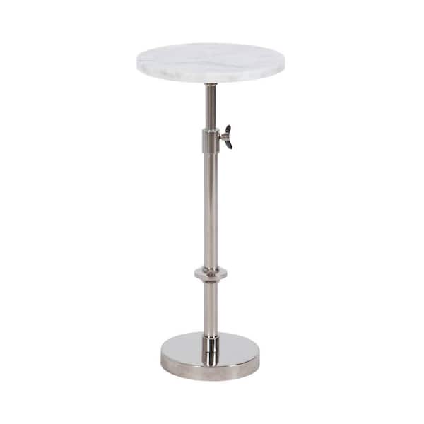 Engles 10 in. Silver/White Round Marble End Table