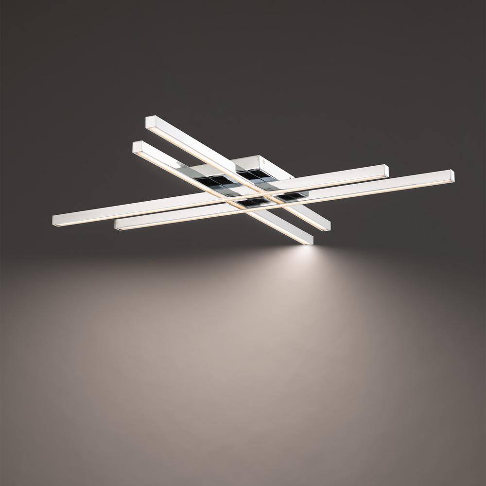 Parallax Chrome 32" Modern LED Flush Mount with Tri-CCT Technology
