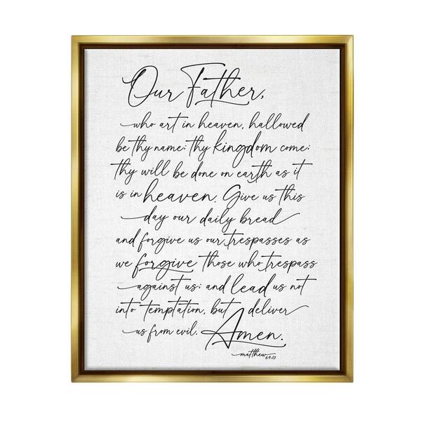 Our Father Reading Spiritual Scripture Design By Lettered and Lined Floater Frame Religious Art Print 31 in. x 25 in.