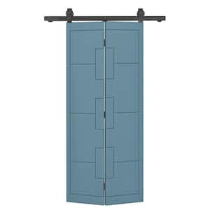 38 in. x 80 in. Hollow Core Dignity Blue Painted MDF Composite Bi-Fold Barn Door with Sliding Hardware Kit