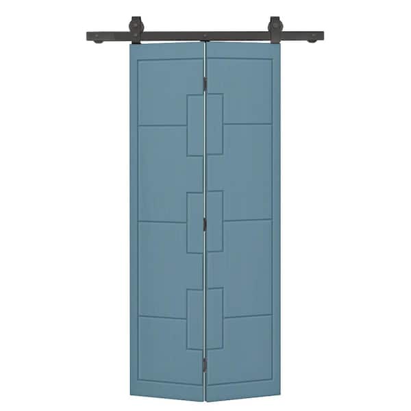 CALHOME 22 in. x 84 in. Hollow Core Dignity Blue Painted MDF Composite Bi-Fold Barn Door with Sliding Hardware Kit