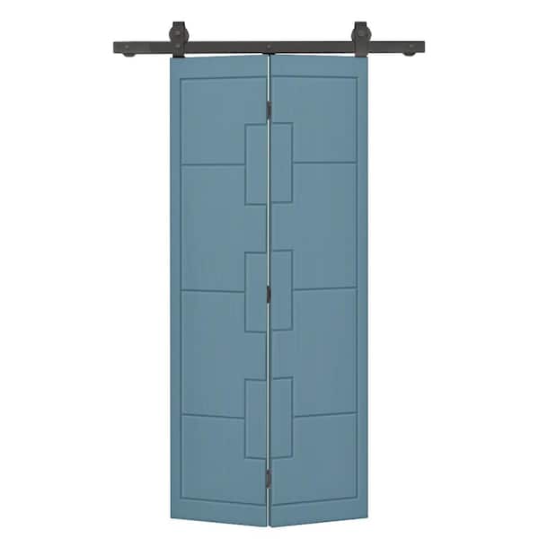 CALHOME 32 in. x 84 in. Hollow Core Dignity Blue Painted MDF Composite Bi-Fold Barn Door with Sliding Hardware Kit