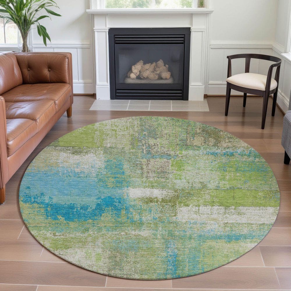 Mayfield Premium Machine Washable Abstract AMF1354 Lime 8 ft. x 8 ft. Round Rug price history on PriceWatchPro
