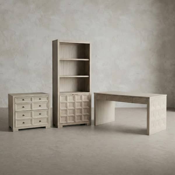 Flonnin 3-Piece 3-Drawer Modern Classic Tawny Brown Wood 36 in. W Vertical File Cabinet w/ Bookcase and Desk Office Set