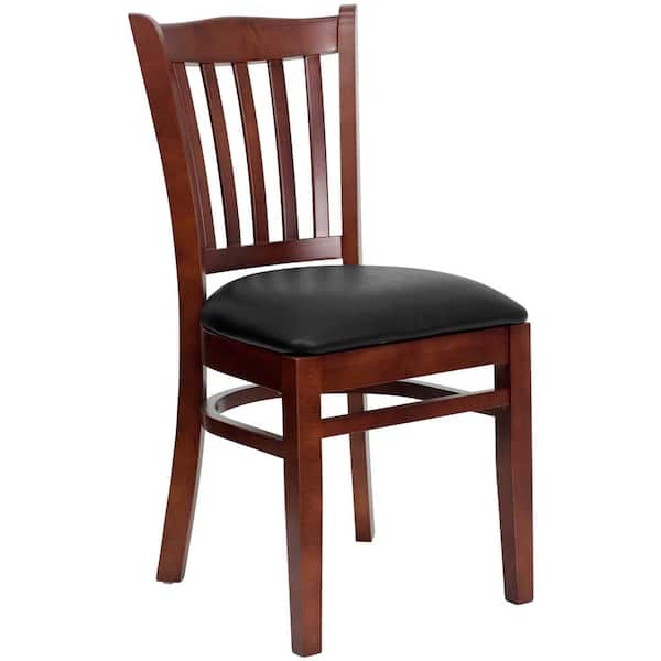 Flash Furniture Hercules Series Mahogany Vertical Slat Back Wooden Restaurant Chair with Black Vinyl Seat