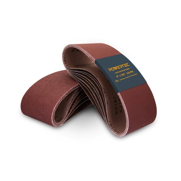 4 in. x 36 in. 40/80/120/150/240 Aluminum Oxide Sanding Belts Assortment for Belt and Disc Sander (15-Pack)