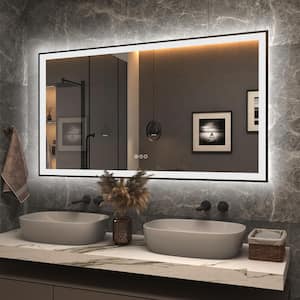 55 in. W x 30 in. H Rectangular Space Aluminum Framed Dual Lights Anti-Fog Wall Bathroom Vanity Mirror in Tempered Glass