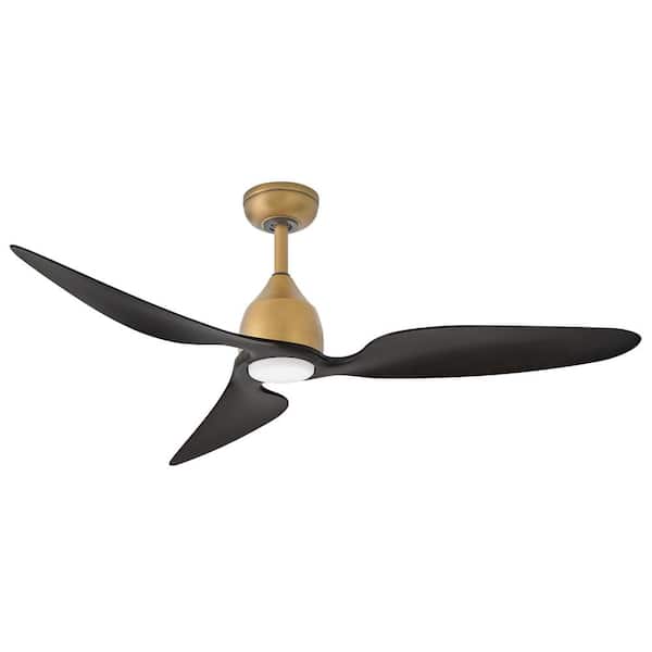 HINKLEY AZURA 52.0 in. Indoor/Outdoor Integrated LED Heritage Brass Ceiling Fan with Remote Control