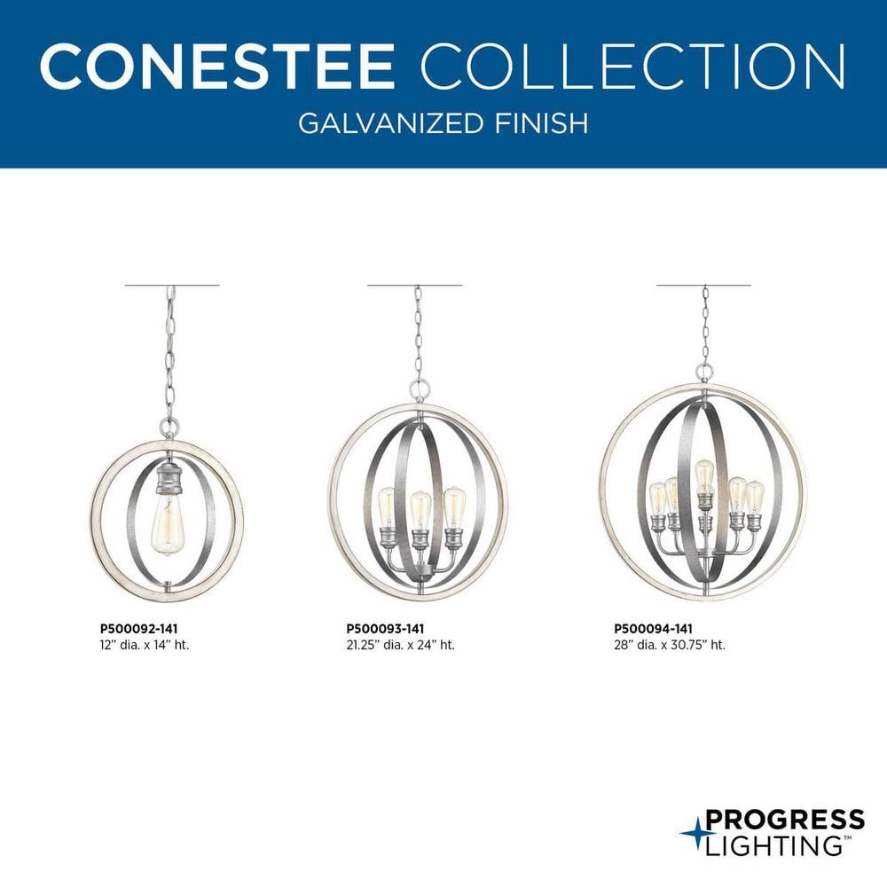 Galvanized and Antique White 6-Light Globe Pendant