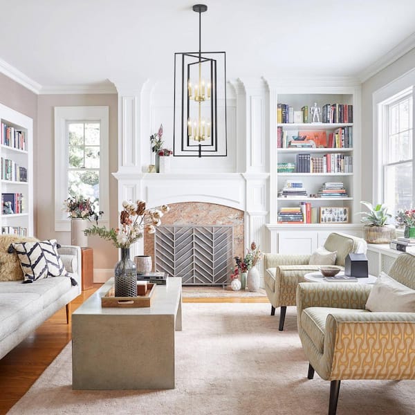 8-Light Black and Gold Candlestick Rustic Sputnik Light Hanging Linear Chandelier Lighting for Kitchen Island