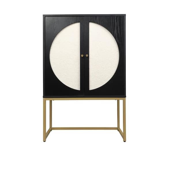 Tileon Black Kitchen Cabinet with 2-Doors, adjustable shelf, Teddy fleece, Symmetrical semicircle design, Pantry Organizer
