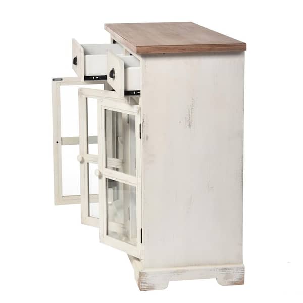 StyleCraft Antique White and Natural Wood Shabby Chic 3-Door