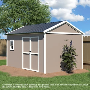 8 ft. × 12 ft. Outdoor Storage Shed Unfinished Wood Shed with Galvanized Steel Roof and Lockable Door