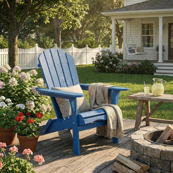 SUNRINX Natural Hemlock Wood Folding Navy Blue Adirondack Chair