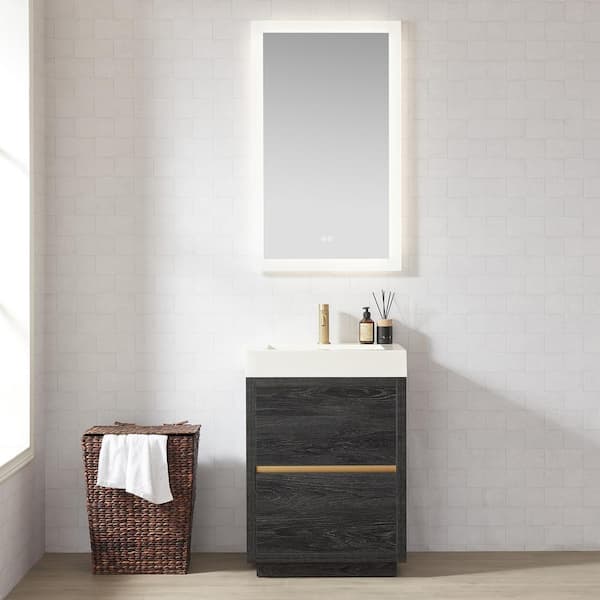 Huesca 24 in. W x 19.7 in. D x 33.9 in. H Single Sink Bath Vanity in North Black Oak w/ White Stone Composite Top