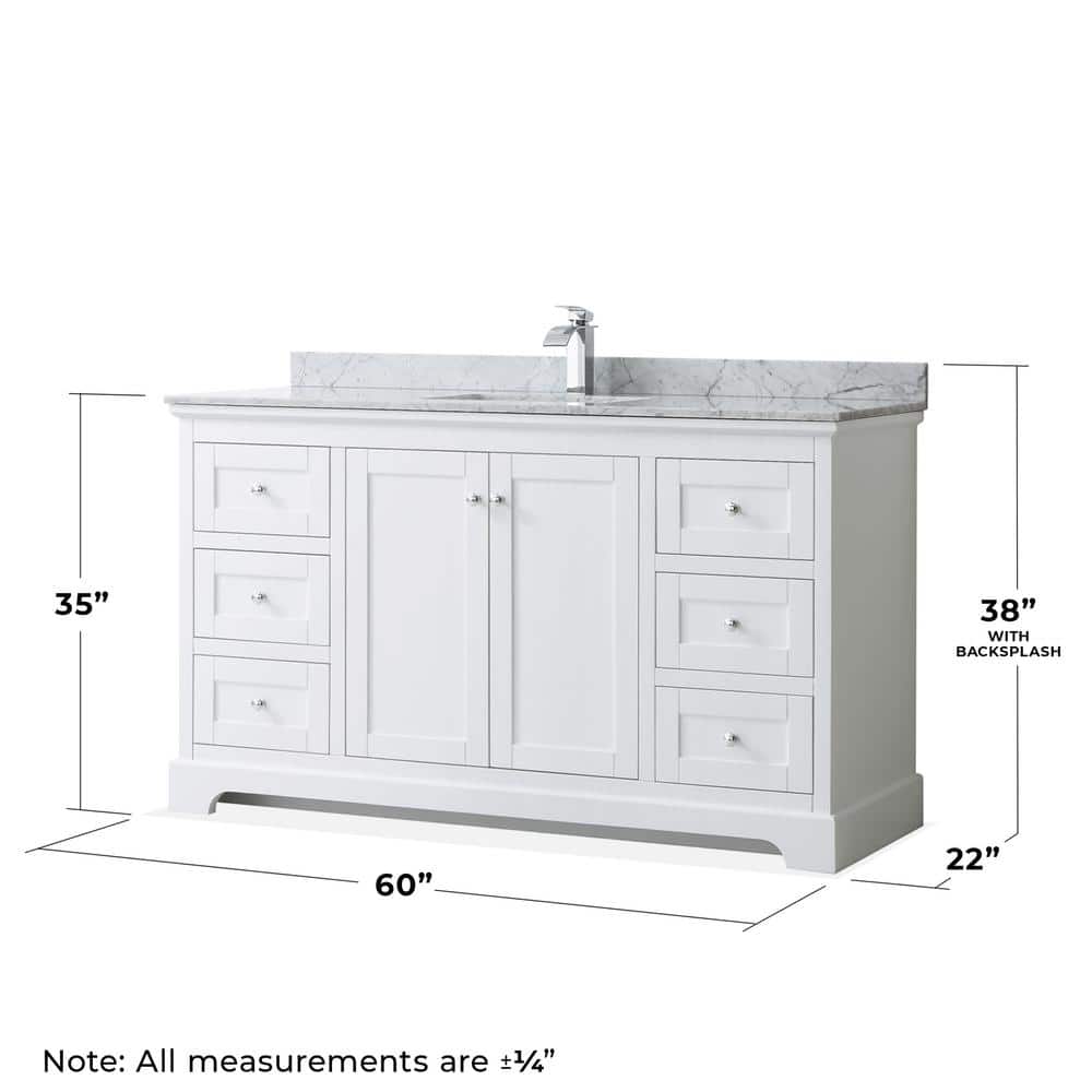 Avery 60" White Marble Single Bathroom Vanity