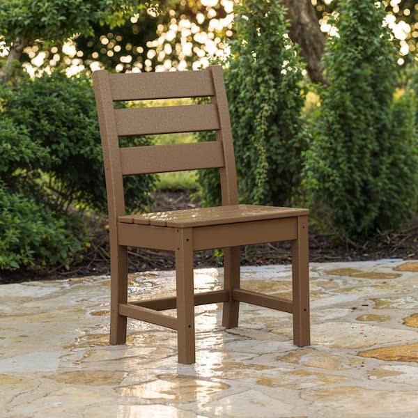 POLYWOOD Grant Park Teak Side Stationary Plastic Outdoor Dining Chair