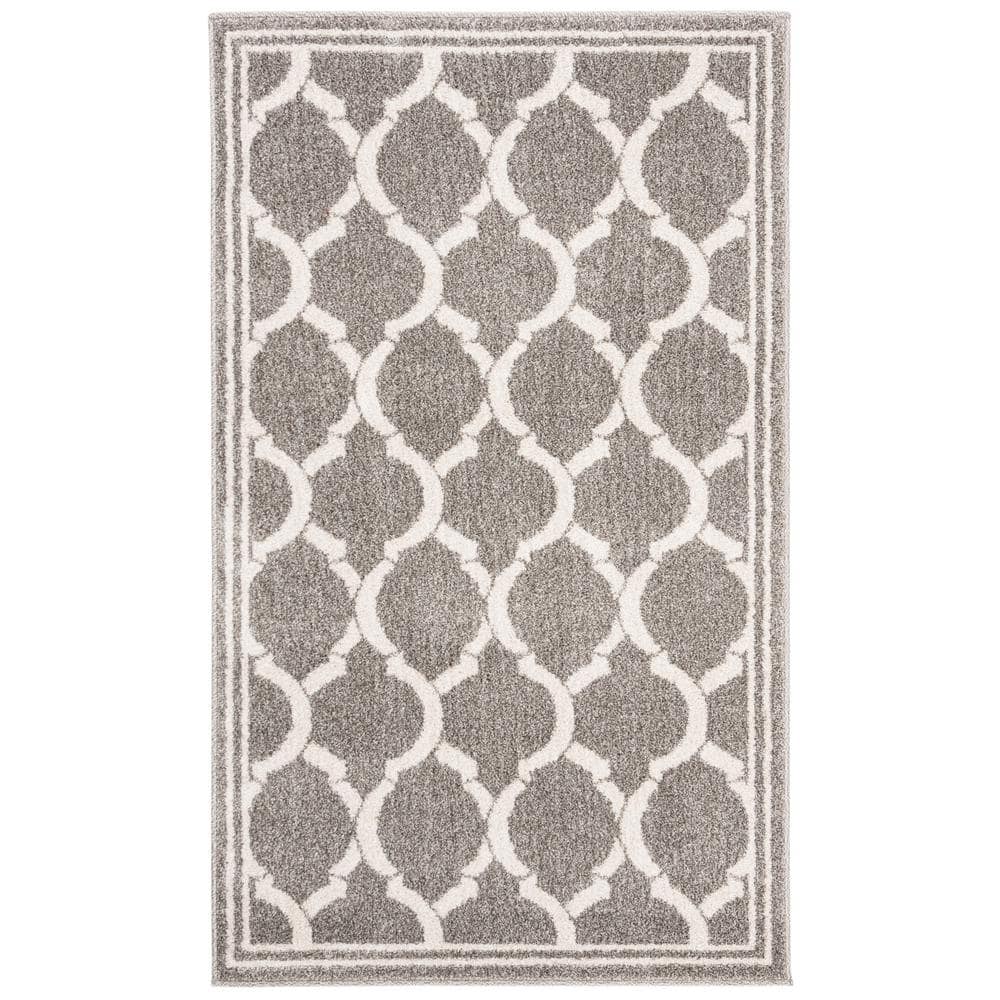 Dark Grey and Beige Geometric Synthetic 3' x 5' Area Rug