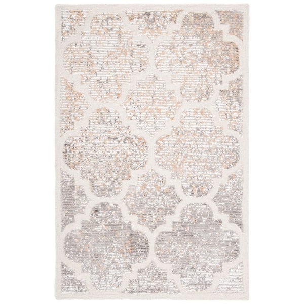 Artistry 4 ft. x 6 ft. Ivory/Gold Quatrefoil Geometric Area Rug