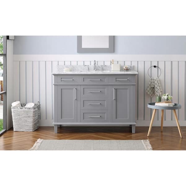 Home Decorators Collection Sonoma 48 in. Single Sink Freestanding Pebble Gray Bath Vanity with Carrara Marble Top (Assembled)