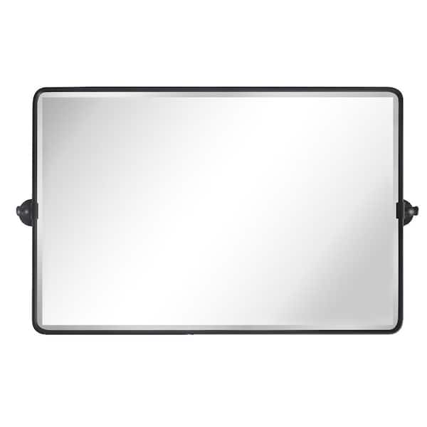 TEHOME Lutalo 35 in. W x 23 in. H Rectangular Metal Framed Pivot Wall Mounted Bathroom Vanity Mirror in Matt Black