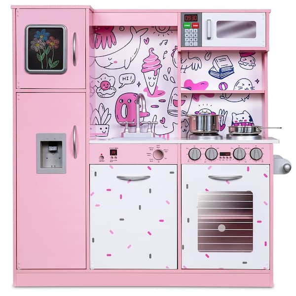 Lil' Jumbl Kitchen Set for Kids, Wooden Play Kitchen Set, Realistic Sound, Pots and Pan