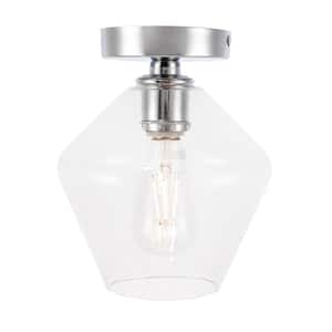 Timless Home 7.9 in. 1-Light Industrial/Mid-Century Modern Chrome and Clear Glass Flush Mount with No Bulbs Included