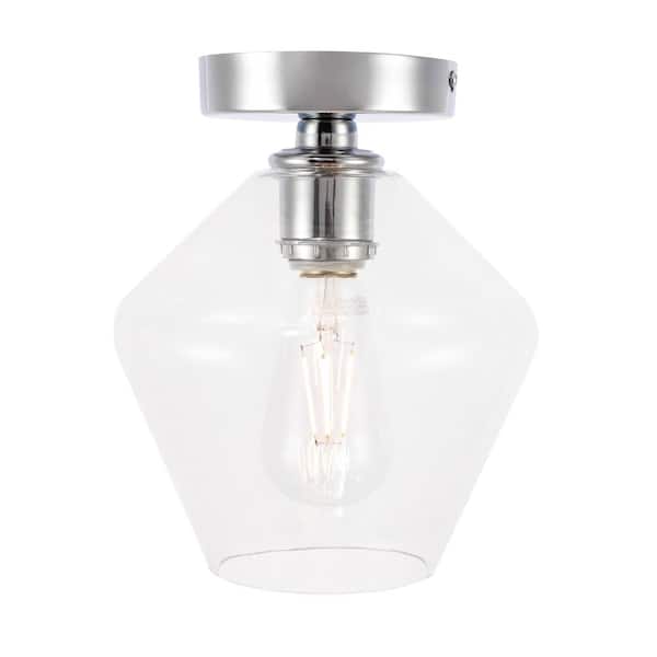 Unbranded Timless Home 7.9 in. 1-Light Industrial/Mid-Century Modern Chrome And Clear Glass Flush Mount with No Bulbs Included