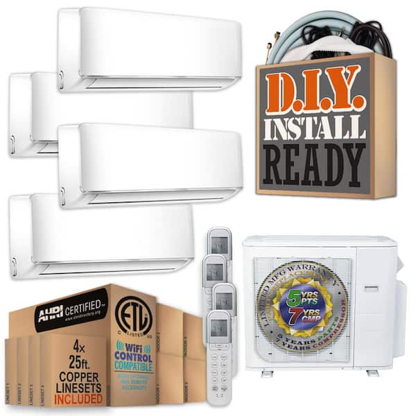 48000 BTU 4-Ton Quad Wall Mount Ductless Mini Split Air Conditioner with Heat Pump, 220-Volt