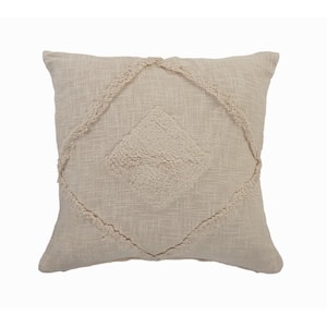 Rhea Tufted Solid Beige Birch Diamond Cozy Poly-Fill 20 in. x 20 in. Throw Pillow