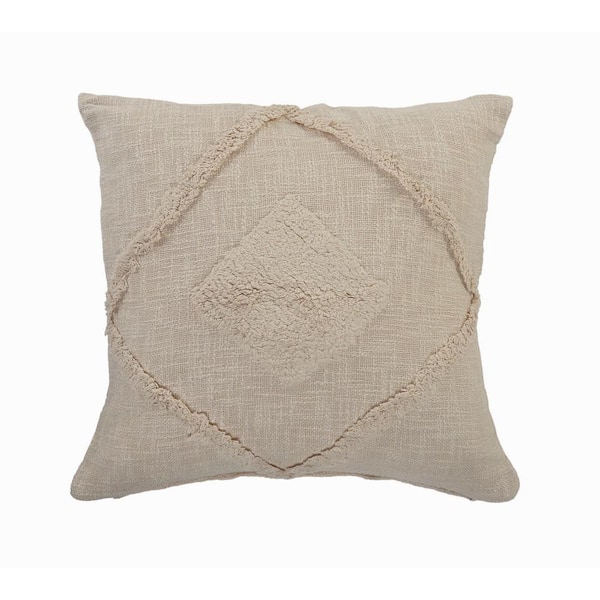 LR Home Rhea Tufted Solid Beige Birch Diamond Cozy Poly-Fill 20 in. x 20 in. Throw Pillow