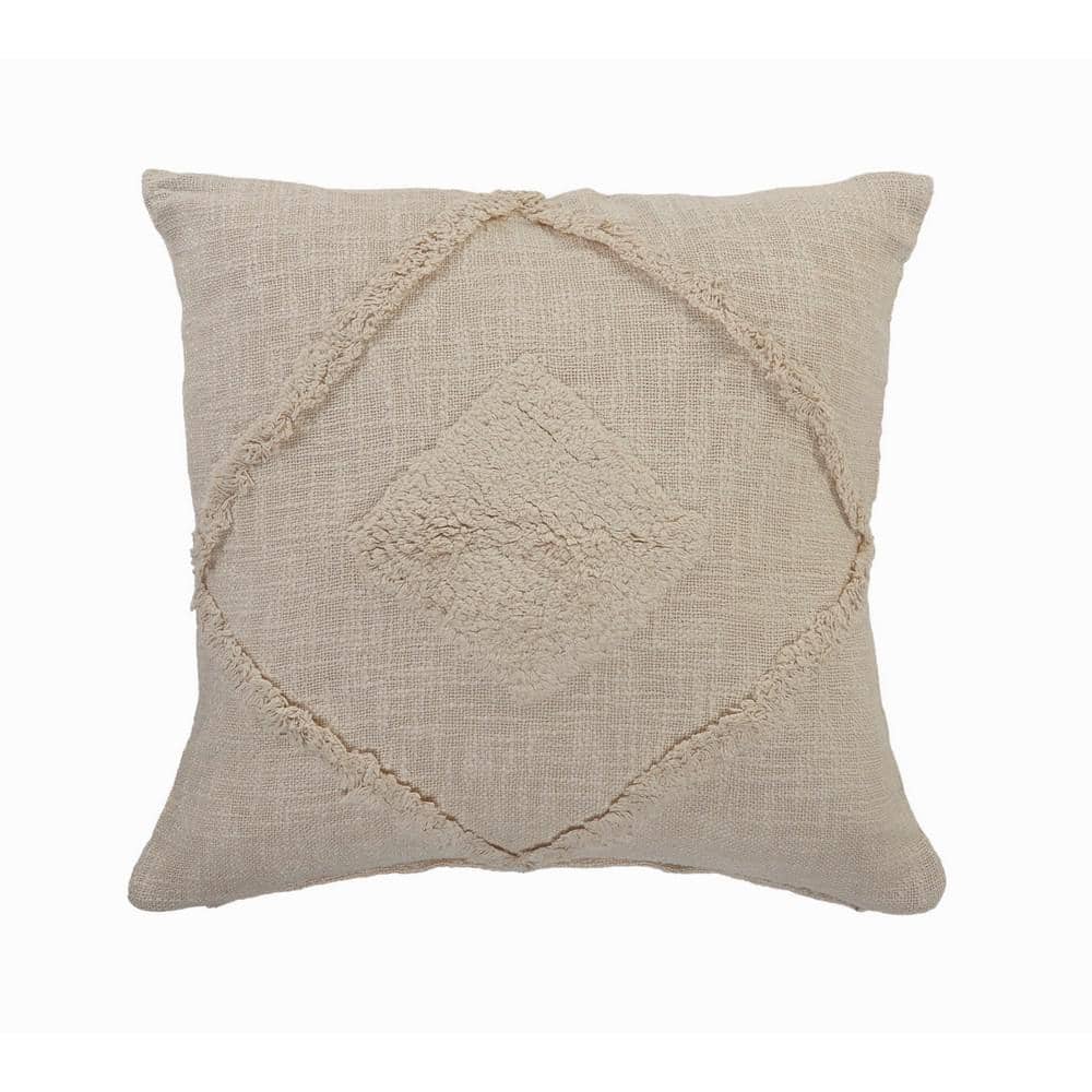 Rhea Tufted Solid Beige Birch Diamond Cozy Poly-Fill 20 in. x 20 in. Indoor