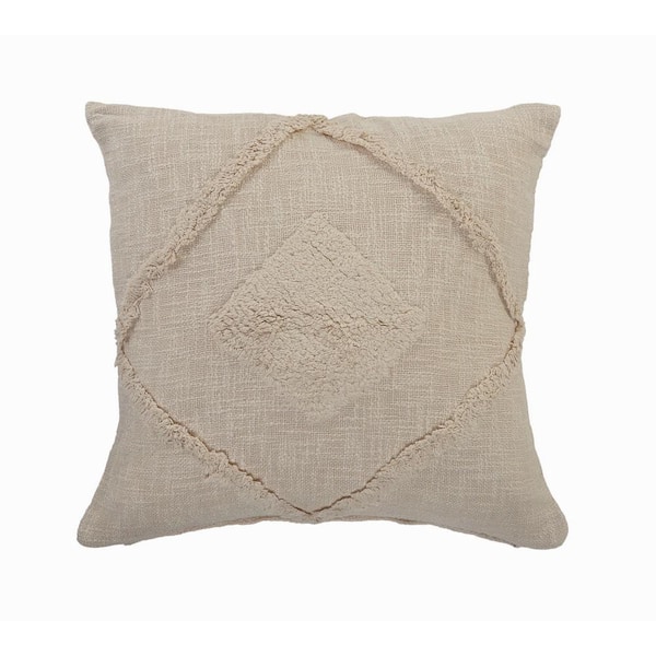 Unbranded Rhea Tufted Solid Beige Birch Diamond Cozy Poly-Fill 20 in. x 20 in. Indoor Throw Pillow