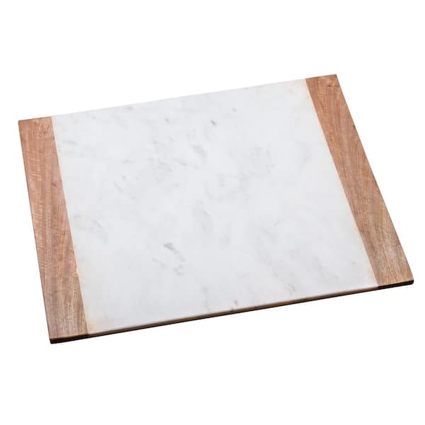 Creative Home Natural Marble and Mango Wood 16 in. x 20 in. Pastry Board, Cheese Serving Plate