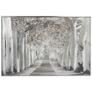 48 in. x 71 in. White Polystone Traditional Trees Framed Wall Art