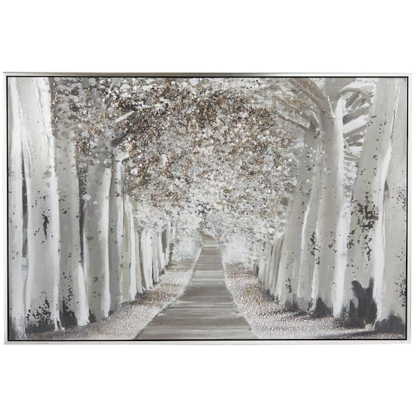 1- Panel Landscape Trees Framed Wall Art with Silver Frame 48 in. x 71 in.
