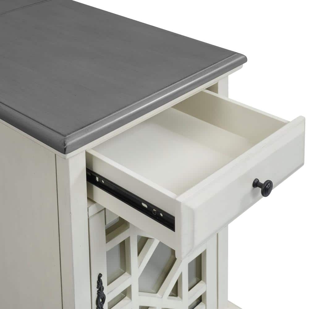 White and Gray Rectangular Wood Chairside Table with Storage