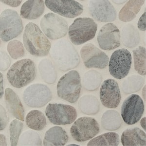 Puebla Greige Pebble 12 in. x 12 in. Tumbled Marble Mesh-Mounted Mosaic Floor and Wall Tile (0.91 sq. ft./Each)