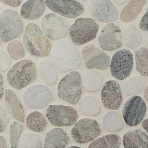 MSI Puebla Greige Pebble 12 in. x 12 in. Textured Marble Mesh-Mounted Mosaic Floor and Wall Tile (0.91 sq. ft./Each)
