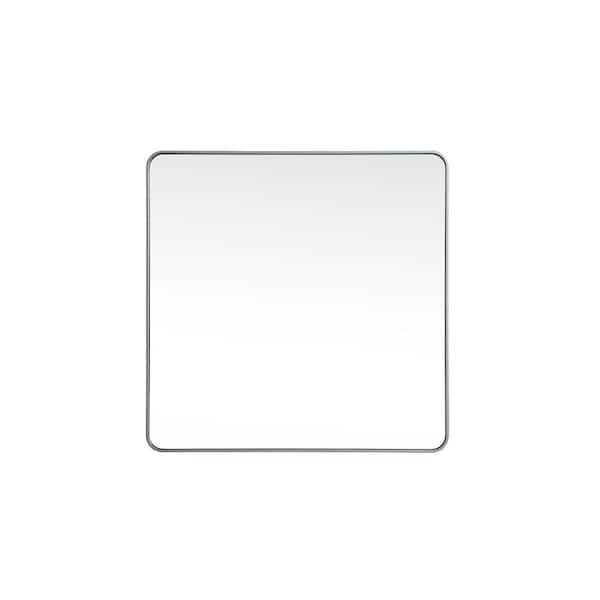 Unbranded Timeless Home 42 in. W x 42 in. H x Modern Soft Corner Metal Square Silver Mirror