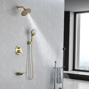 BabyBreath 6-Spray Patterns with 1.8 GPM 8 in. Tub Wall Mount Dual Shower Heads in Brushed Gold