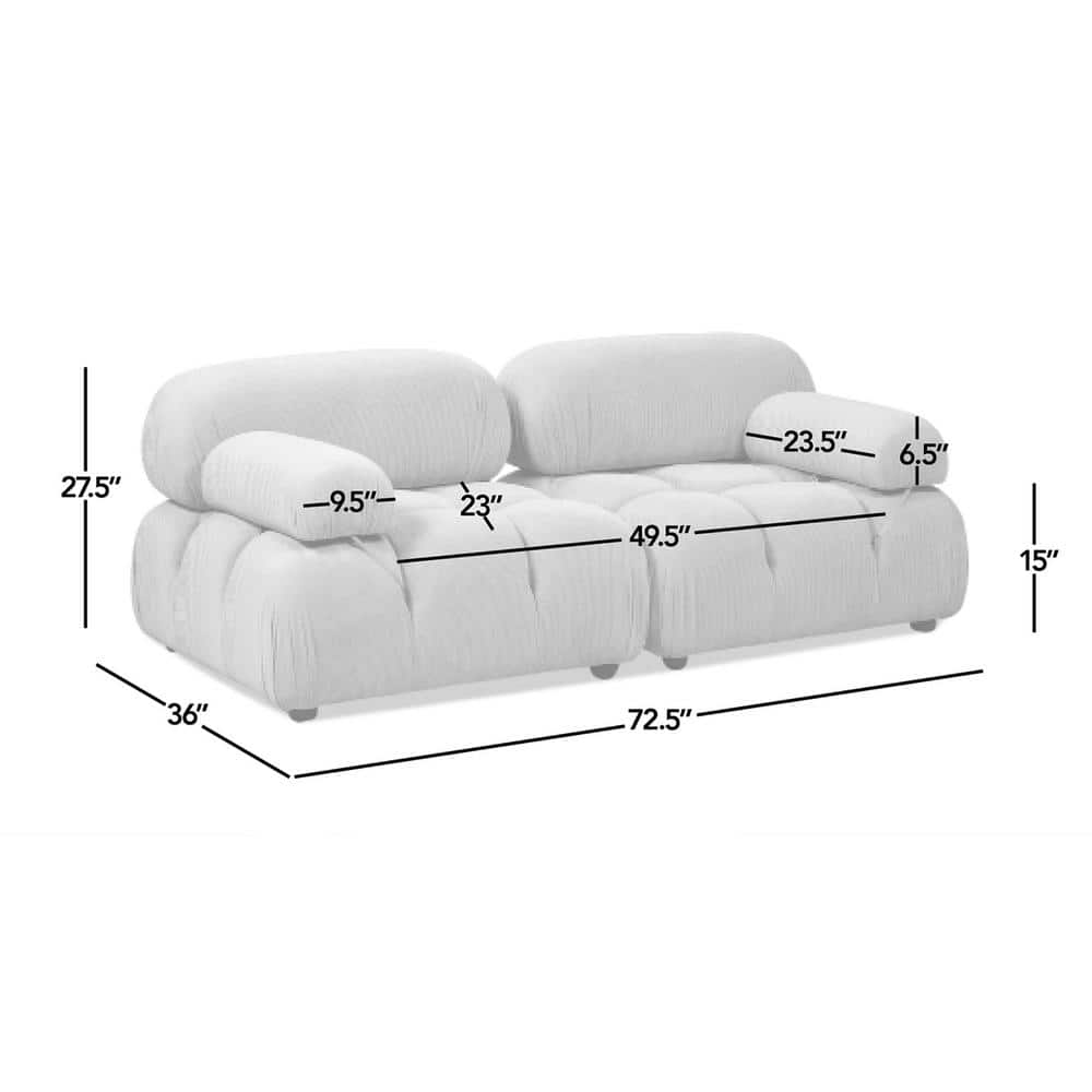 Ivory White Bouclé 72.5" Modular Tufted Loveseat Sofa