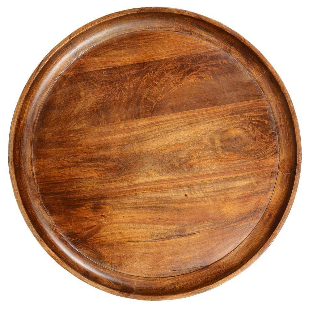 Round Mango Wood Coffee Table with Splayed Metal Legs, 30"
