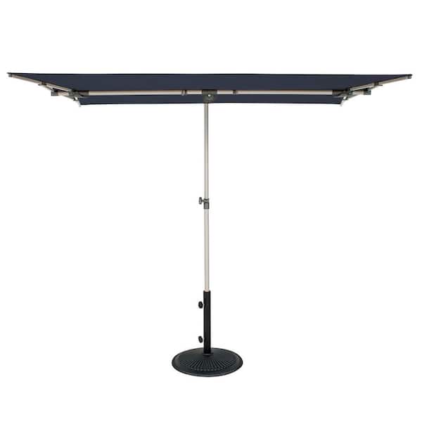 Capri 4.95 ft. x 6.93 ft. Aluminum Frame Rectangle Patio Umbrella with Tilt and Protective Cover in Navy for Balcony