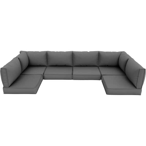 Oyezvary 14-Piece 74.40 x 22.05 Replacement Outdoor Sectional Cushion, Water Resistant Cushions and UV Resistant in Gray