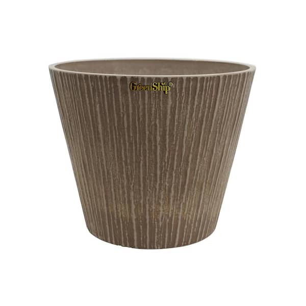GreenShip Bark 15.8 in. W x 12.6 in. H Taupe Indoor/Outdoor Resin Decorative Planter 1-Pack