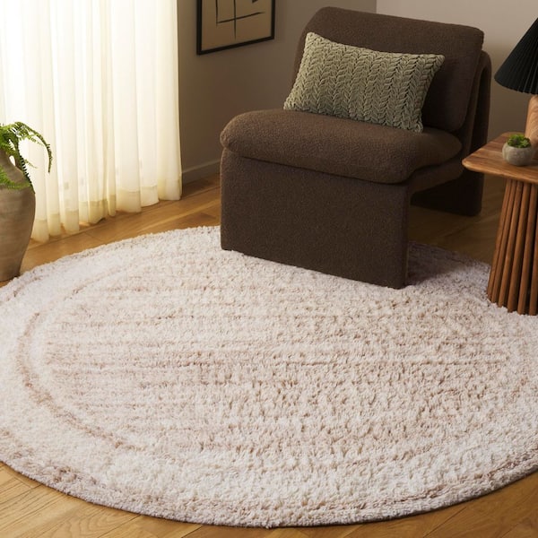 Vermont 6 ft. x 6 ft. Beige/Ivory Double Border Solid Round Area Rug