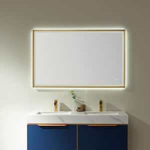 Como 48 in. W x 30 in. H Rectangular Framed LED Light Wall Mount Bathroom Vanity Mirror in Gold