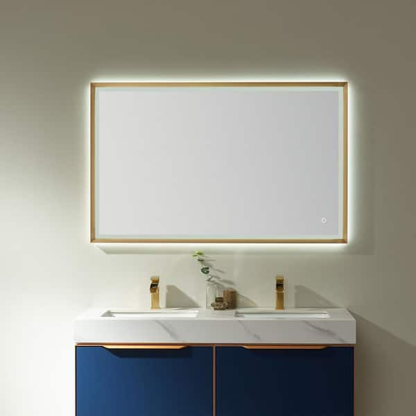 ROSWELL Como 48 in. W x 30 in. H Rectangular Framed LED Light Wall Mount Bathroom Vanity Mirror in Gold
