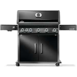 Rogue PRO 625 5-Burner Natural Gas Grill in Black with Infrared Side Burner and Cast Iron Cooking Grids